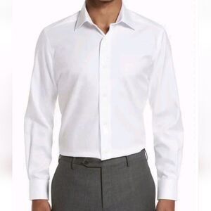 David Donahue Mens Shirt Size 18 34/35 White Trim Fit 100% Cotton Button Down